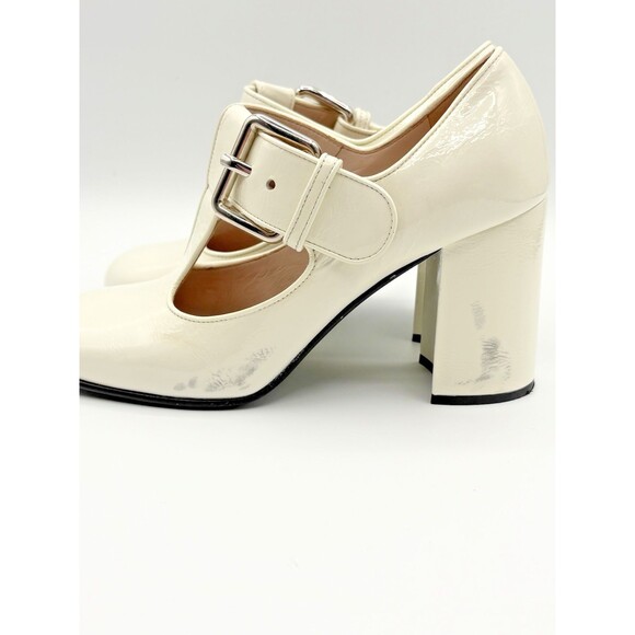 Miu Miu White Patent Leather Mary Jane Heels T-Strap Block Heel Sz EU 35.5 - Picture 9 of 13